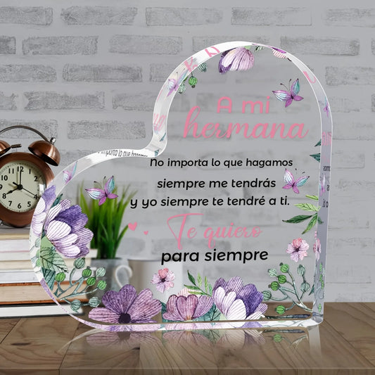 Keepsake Heart-Shaped Acrylic Decor - "A Mi Hermana"