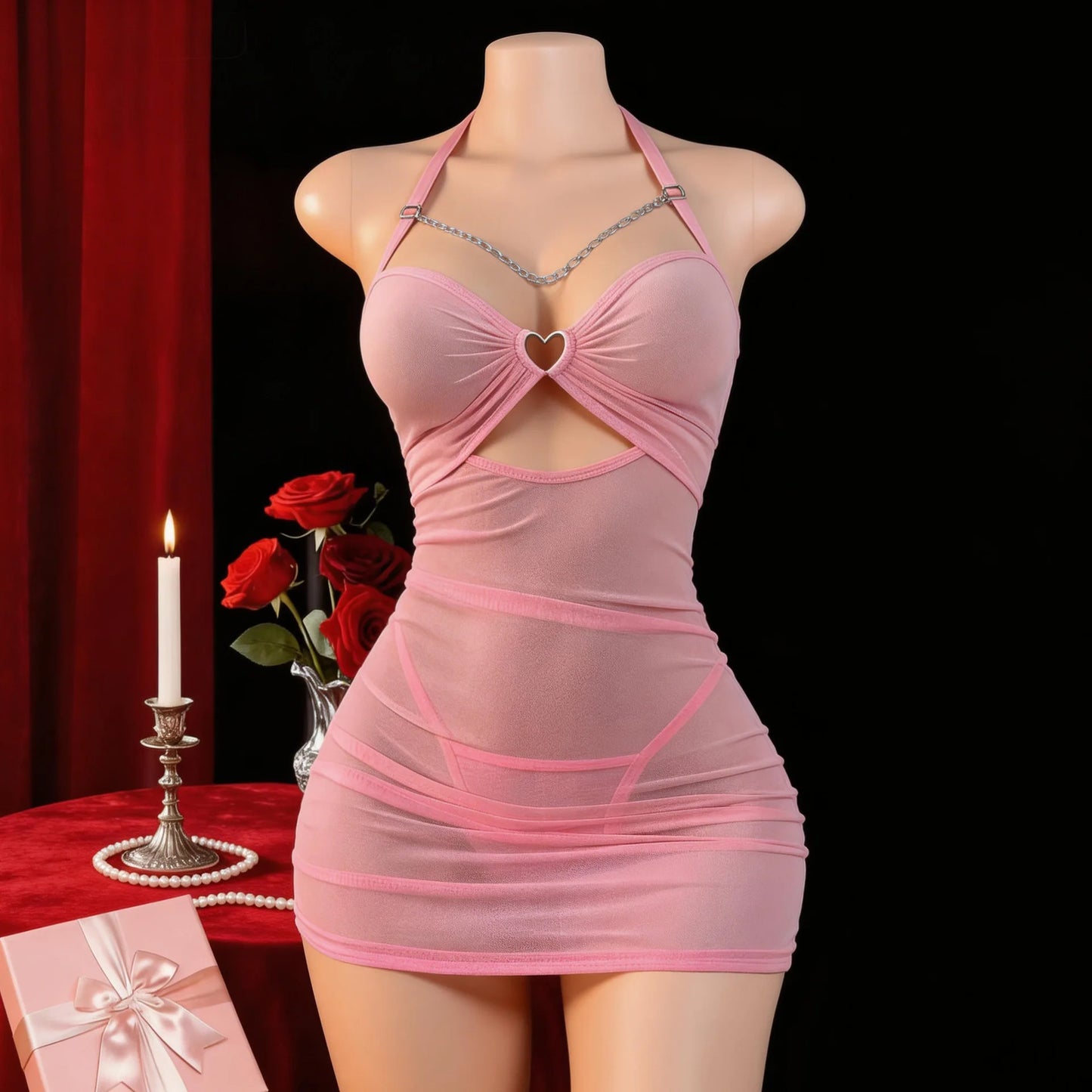Sexy Lingerie Halter Sleepwear / Fitted Mini Gown Hollow Front (4 colors available) S - XL