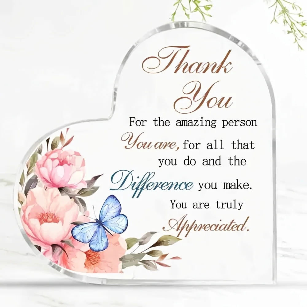 Keepsake Heart-Shaped Acrylic Decor - "Thank You...Appreciated"