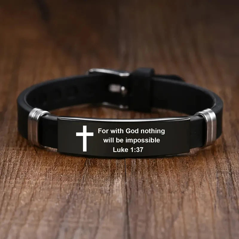 Inspirational Bible Verse Bracelet - Black Stainless Steel