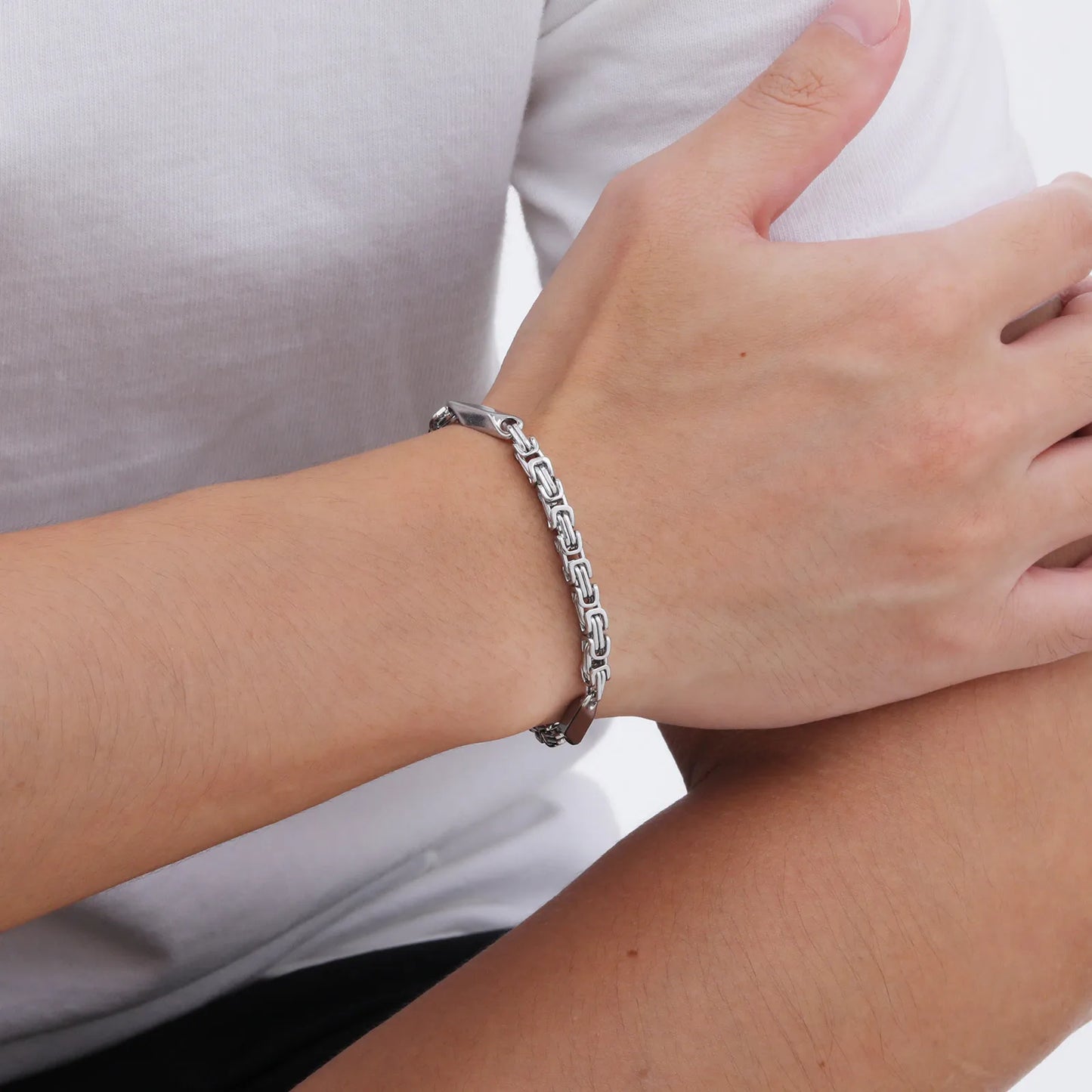 Stylish Stainless Steel - Thin Byzantine Style Bracelet