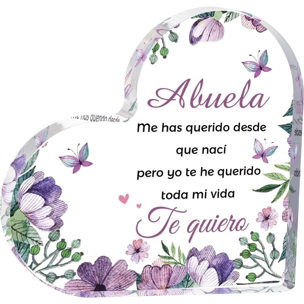 Keepsake Heart-Shaped Acrylic Decor Plaque - "Abuela...Te Quiero"