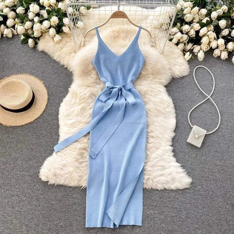 Fashion Dress - Trendy Leg/Hip Split w/Belt (4 colors available)