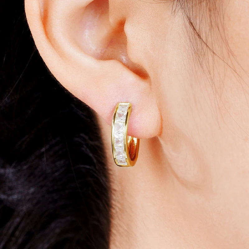 Elegant Classic Princess Cut Hoop Earrings - Diamonds & Colored Stones