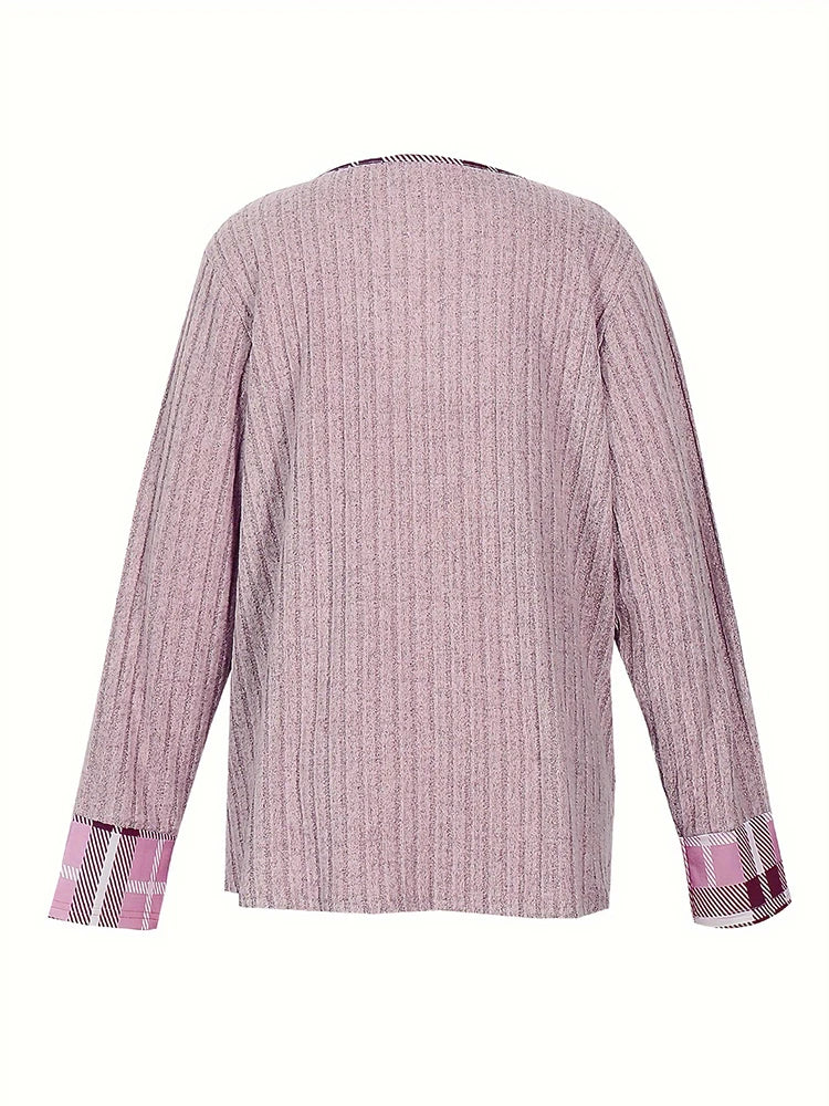Plus Size 1XL-5XL Women's Casual Fashion V Neck Long Sleeve Top