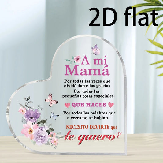 Treasured Gift Heart-Shaped Acrylic Keepsake "A Mi Mama ...Te Quiero"