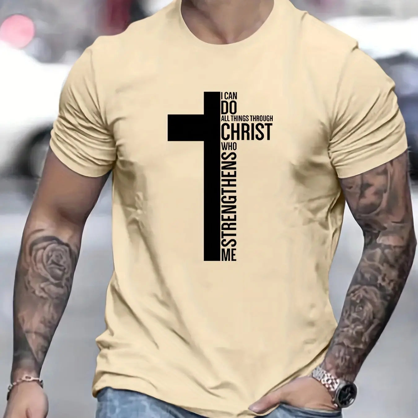 Men's Inspirational Fashion "I Can Do All Things Through Christ Who Strengthens Me" - Loose-Fit (8 colors available)