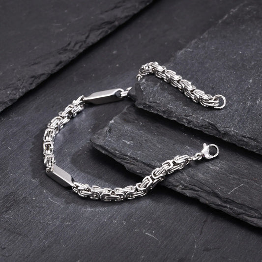 Stylish Stainless Steel - Thin Byzantine Style Bracelet