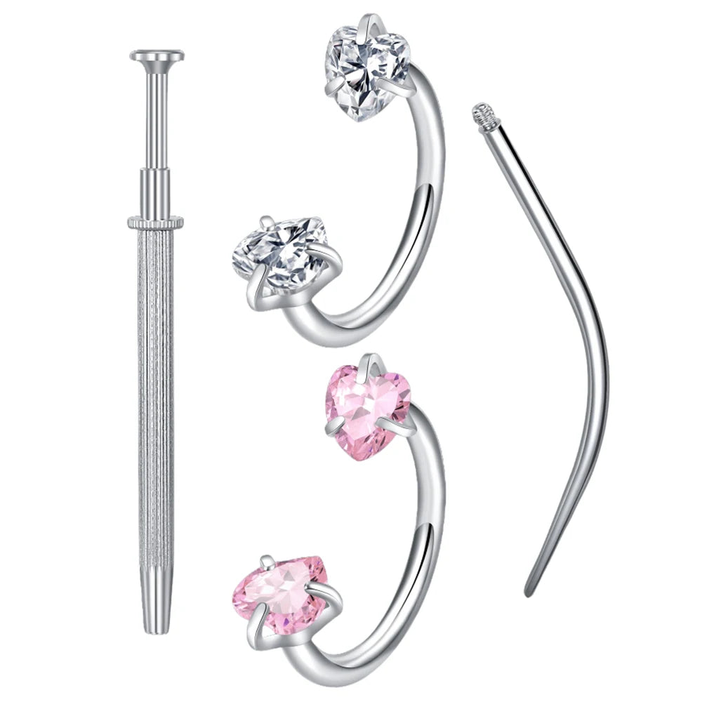 Fashion 18G Horseshoe Style Body Piercing Studs 4pc-Set - Stainless Steel CZ