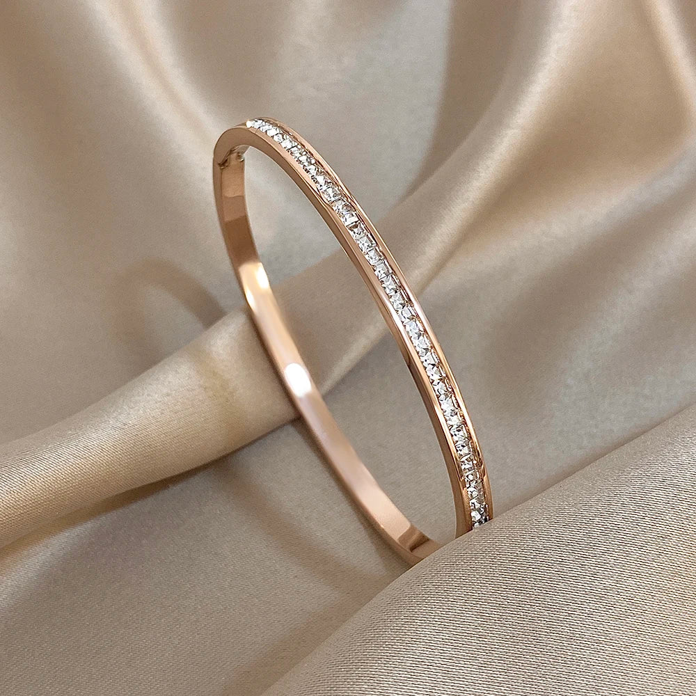 Diamond Zircon Stainless Steel Bracelet - Gold / Rose Gold / Silver