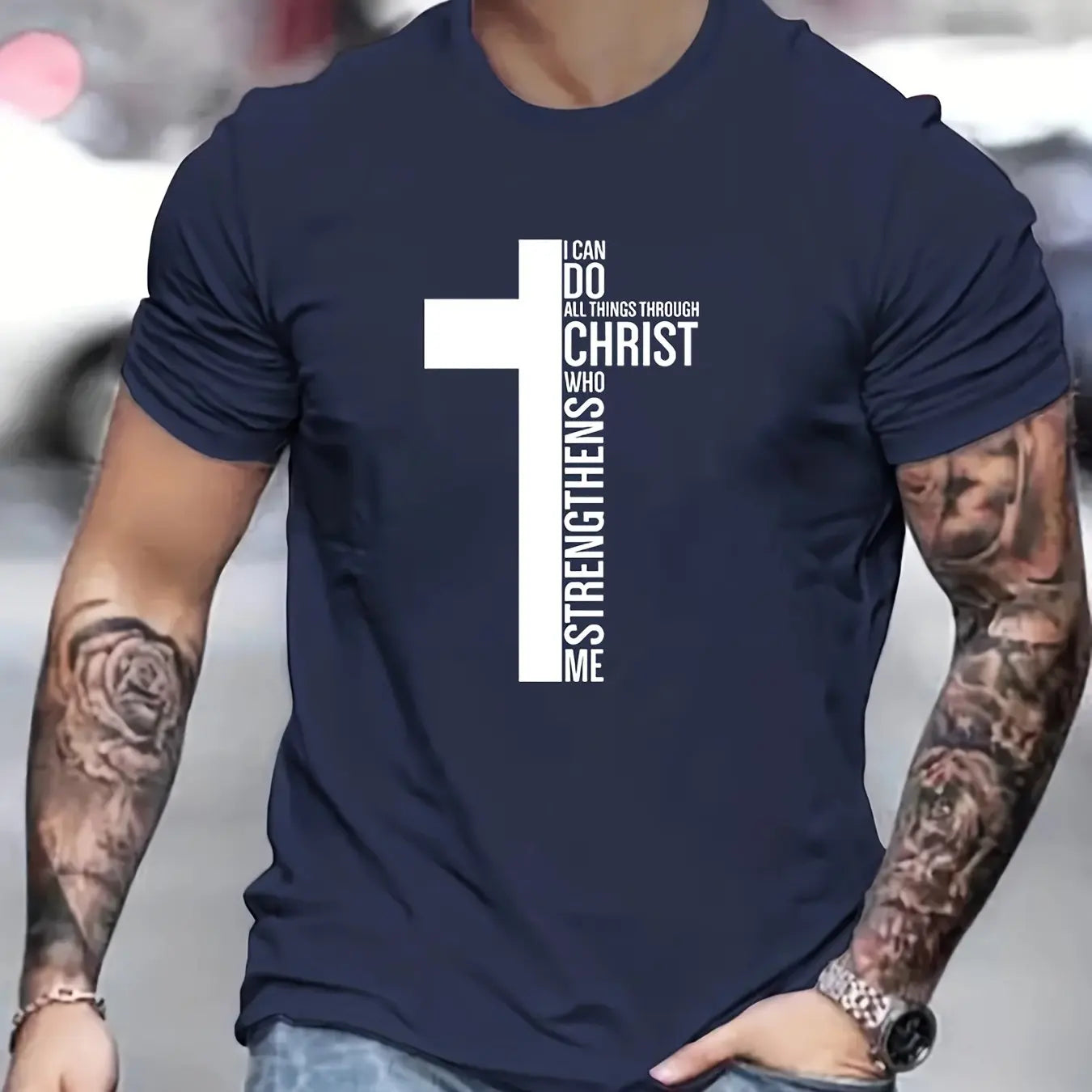 Men's Inspirational Fashion "I Can Do All Things Through Christ Who Strengthens Me" - Loose-Fit (8 colors available)