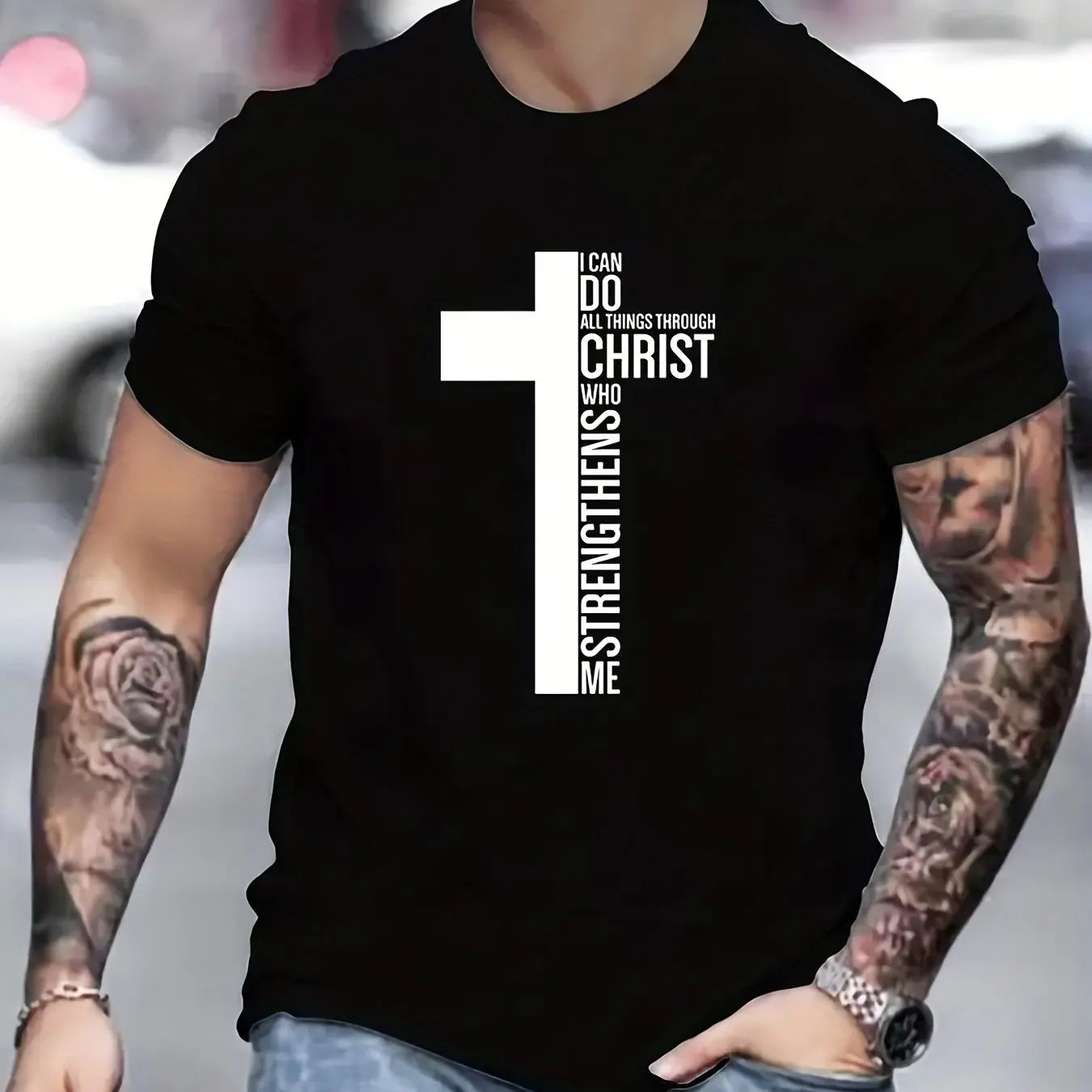 Men's Inspirational Fashion "I Can Do All Things Through Christ Who Strengthens Me" - Loose-Fit (8 colors available)