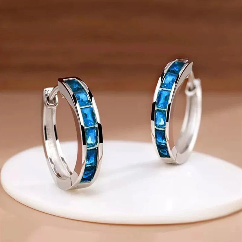 Elegant Classic Princess Cut Hoop Earrings - Diamonds & Colored Stones