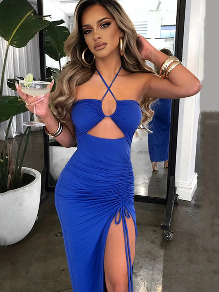 Elegant Halter Twist - Mid-Backless Dress (4 colors available)