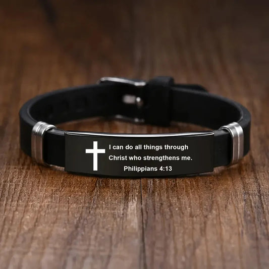 Inspirational Bible Verse Bracelet - Black Stainless Steel