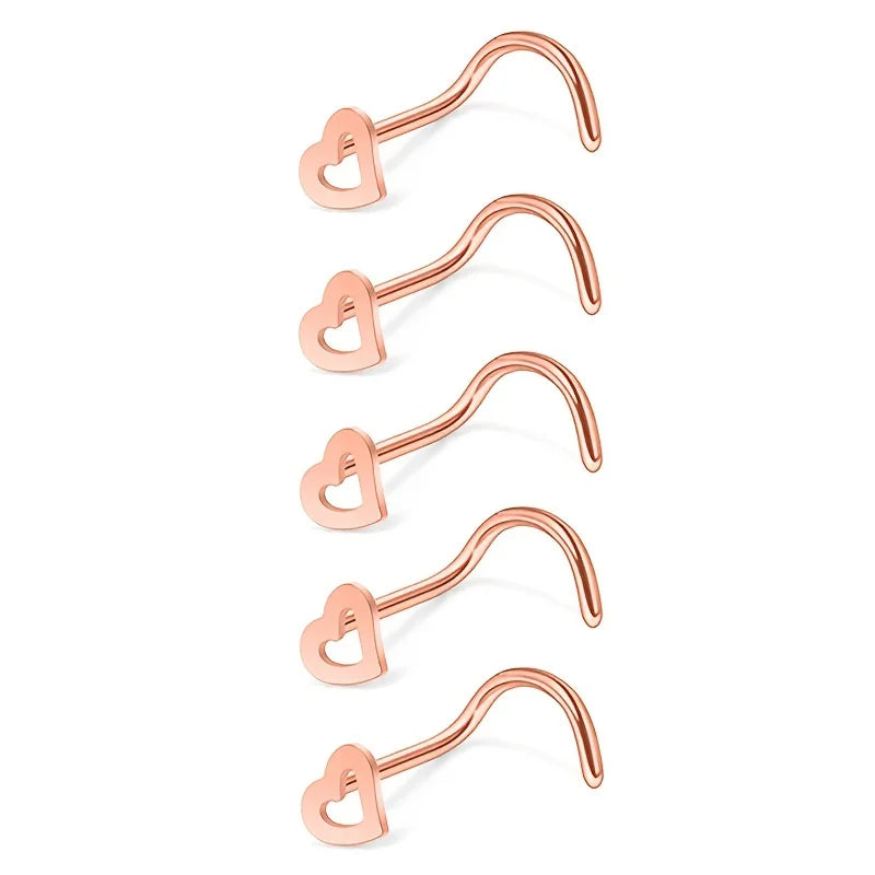 Trendy Nose Ring Hollow Heart 5pc-Set Stainless Steel (5 colors available)