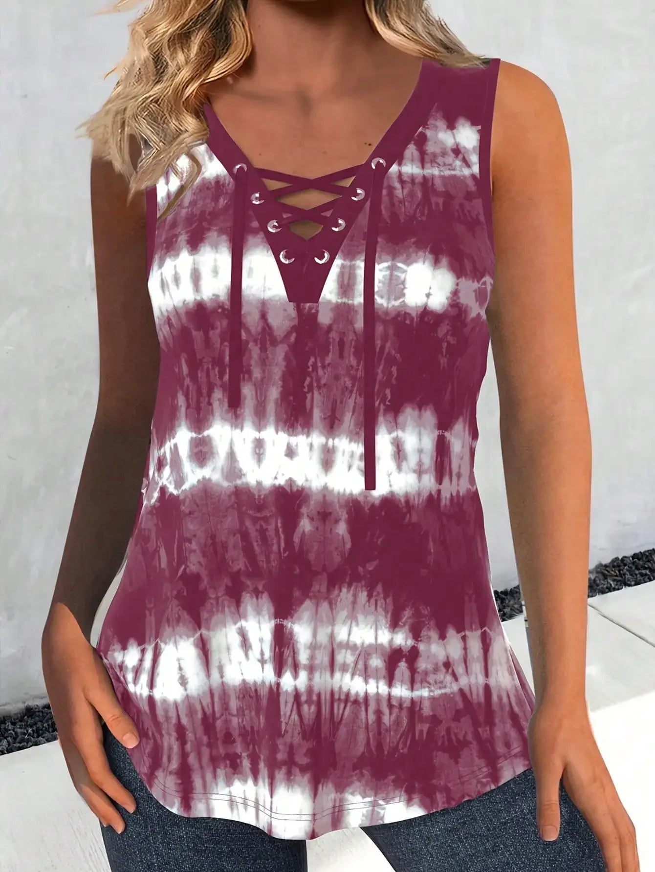 Plus Size 1XL-5XL Women Fashion Round Neck Tie Dye Print Sleeveless Tank Tops Ladies Casual Summer Tops Tank
