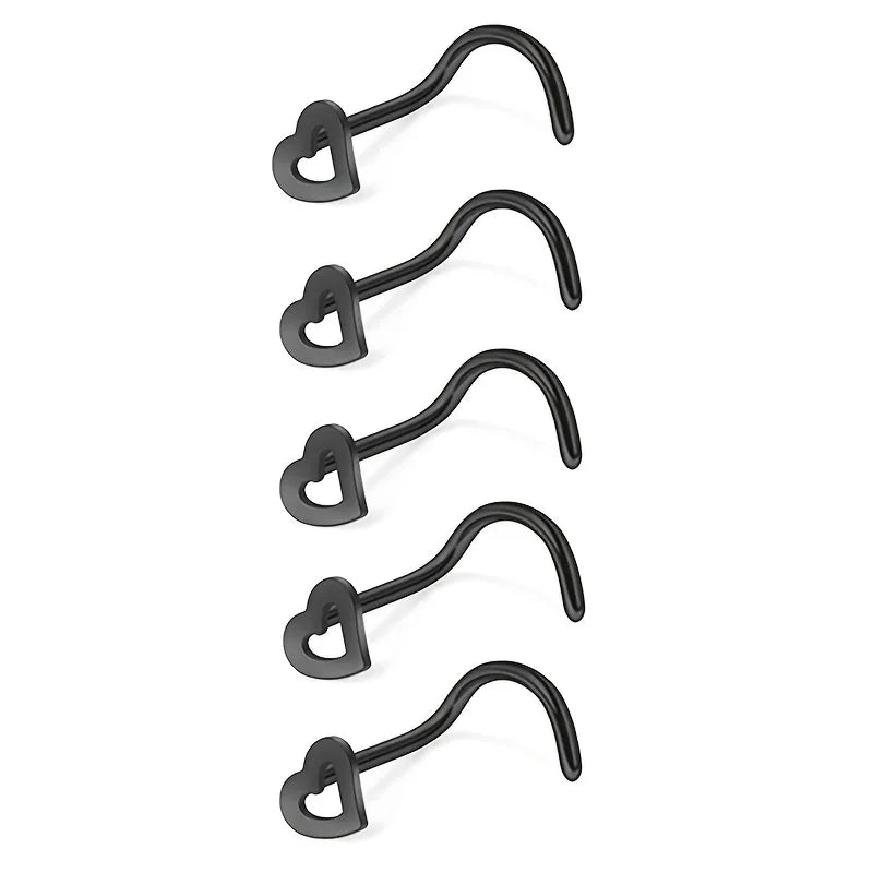 Trendy Nose Ring Hollow Heart 5pc-Set Stainless Steel (5 colors available)