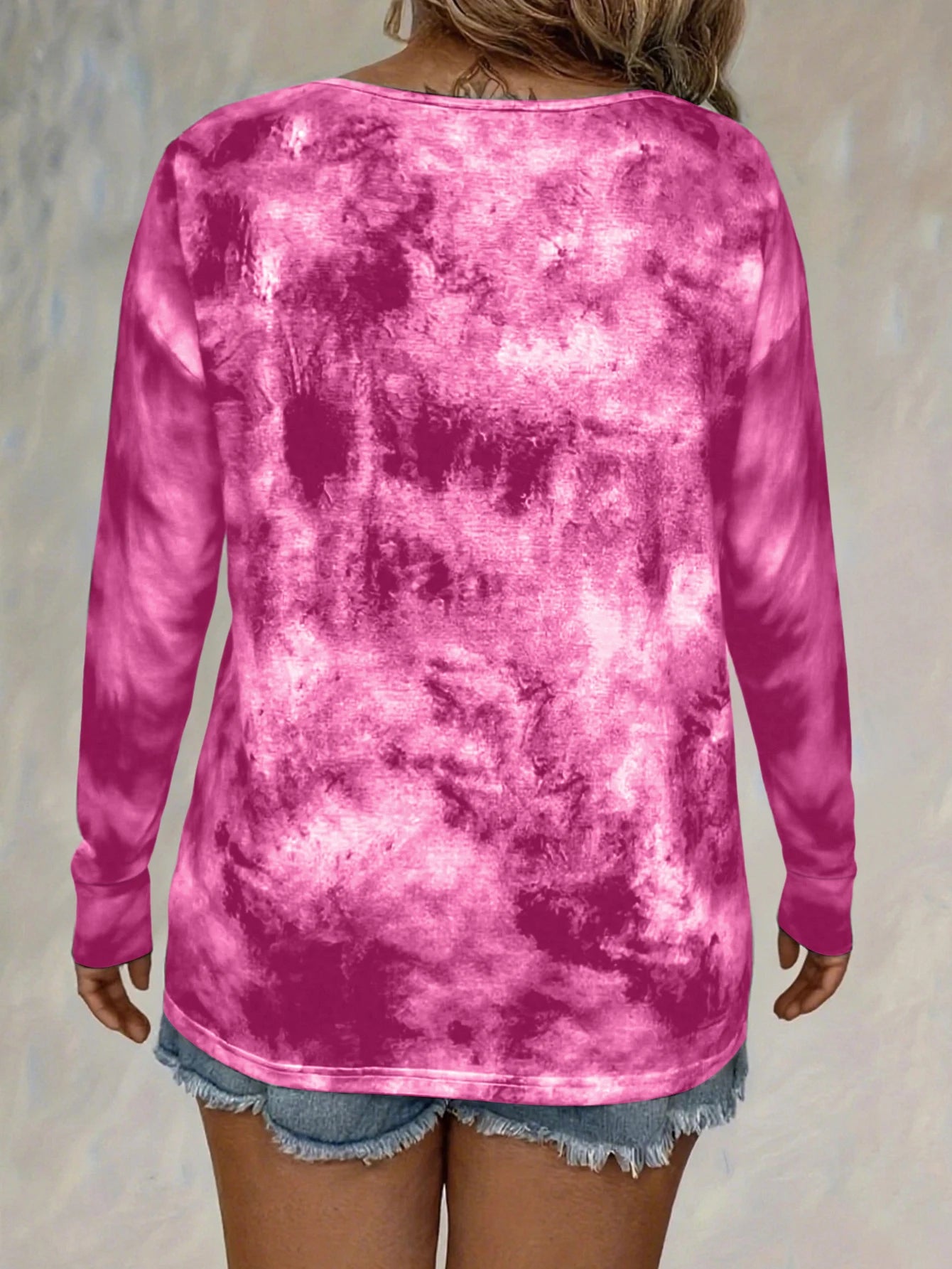 Plus Size Tie Dye Elegant Lace-Up Top