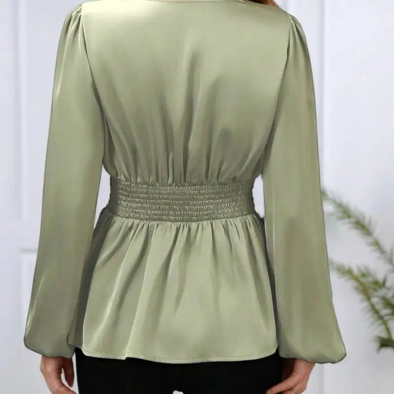 Plus Size Pleated Design Long-Sleeve Elegant Style
