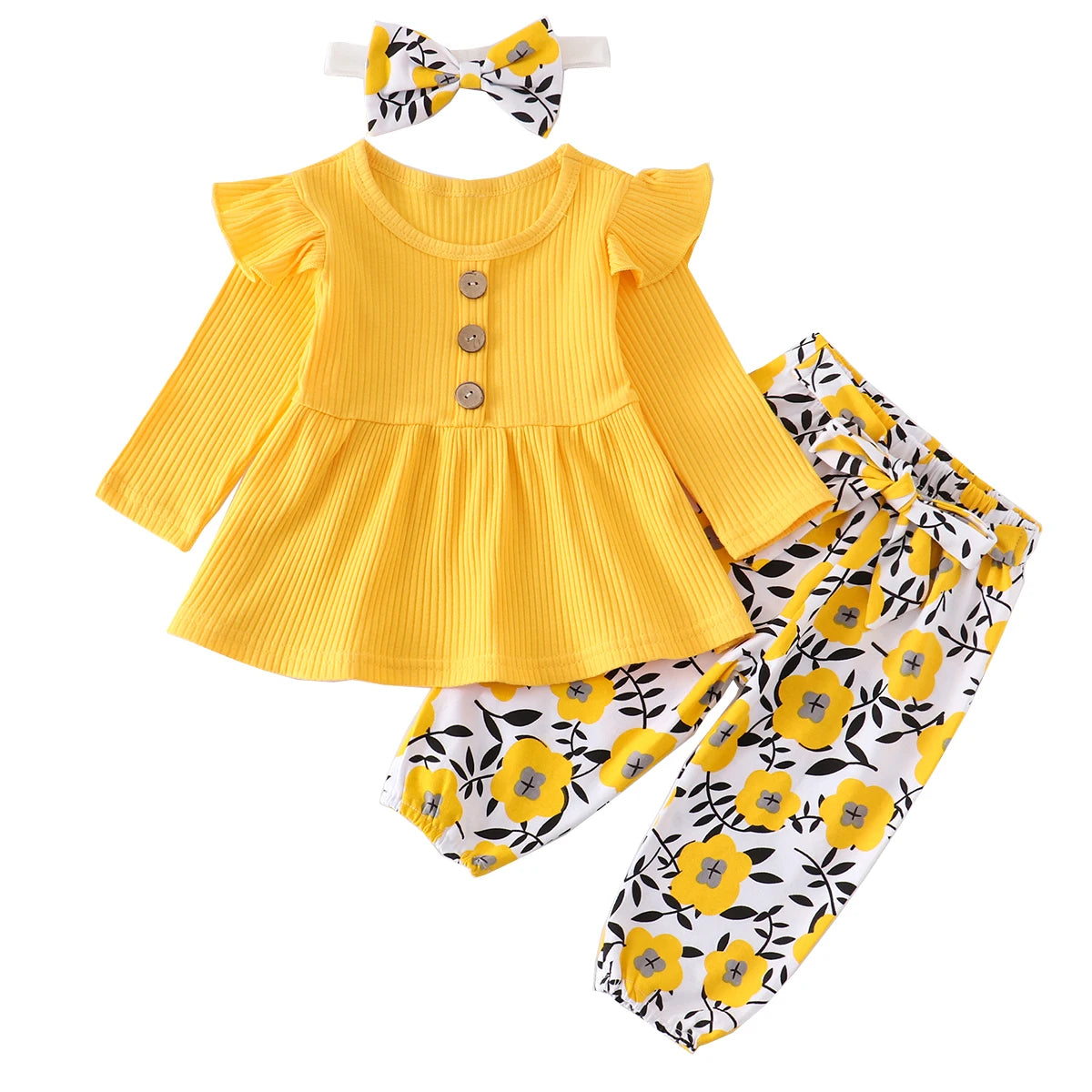 Infant/Toddler Girls 3pc-Set Long Sleeve Top - Floral Pants - Headband (3-24mo)