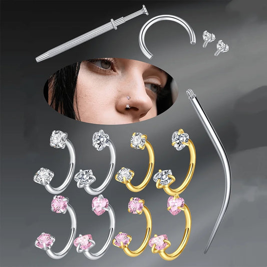 Fashion 18G Horseshoe Style Body Piercing Studs 4pc-Set - Stainless Steel CZ