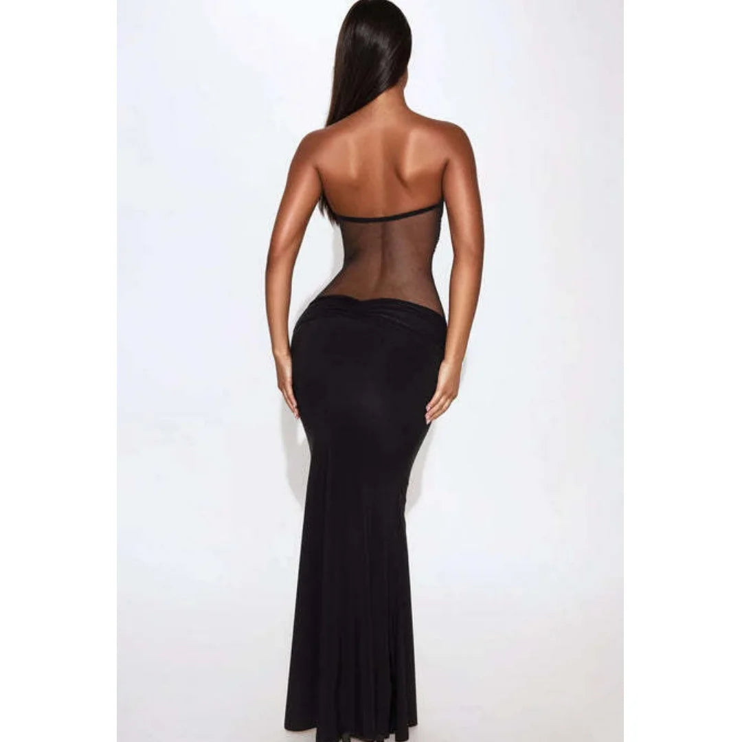 Fashion Trendy Strapless Sheer Long Elegant Dress (2 colors available)