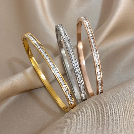Diamond Zircon Stainless Steel Bracelet - Gold / Rose Gold / Silver