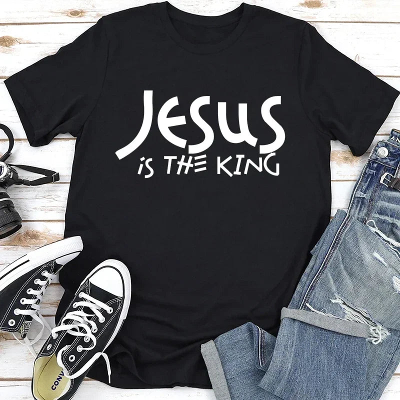 Womens Religious T-Shirt - "Jesus Is King"
(2 colors available)