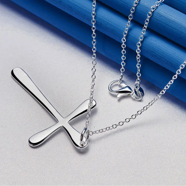 Simple Sterling Silver - Fine Cross Pendant - Snake Style / O-Shape Chain Necklaces
