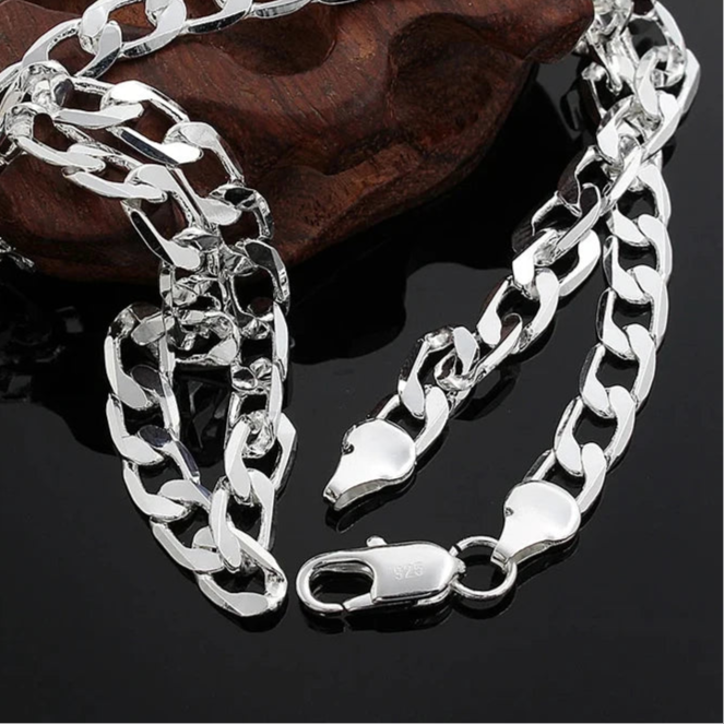 Classic 925 Sterling Silver 8mm Cuban Style Chain Necklace
