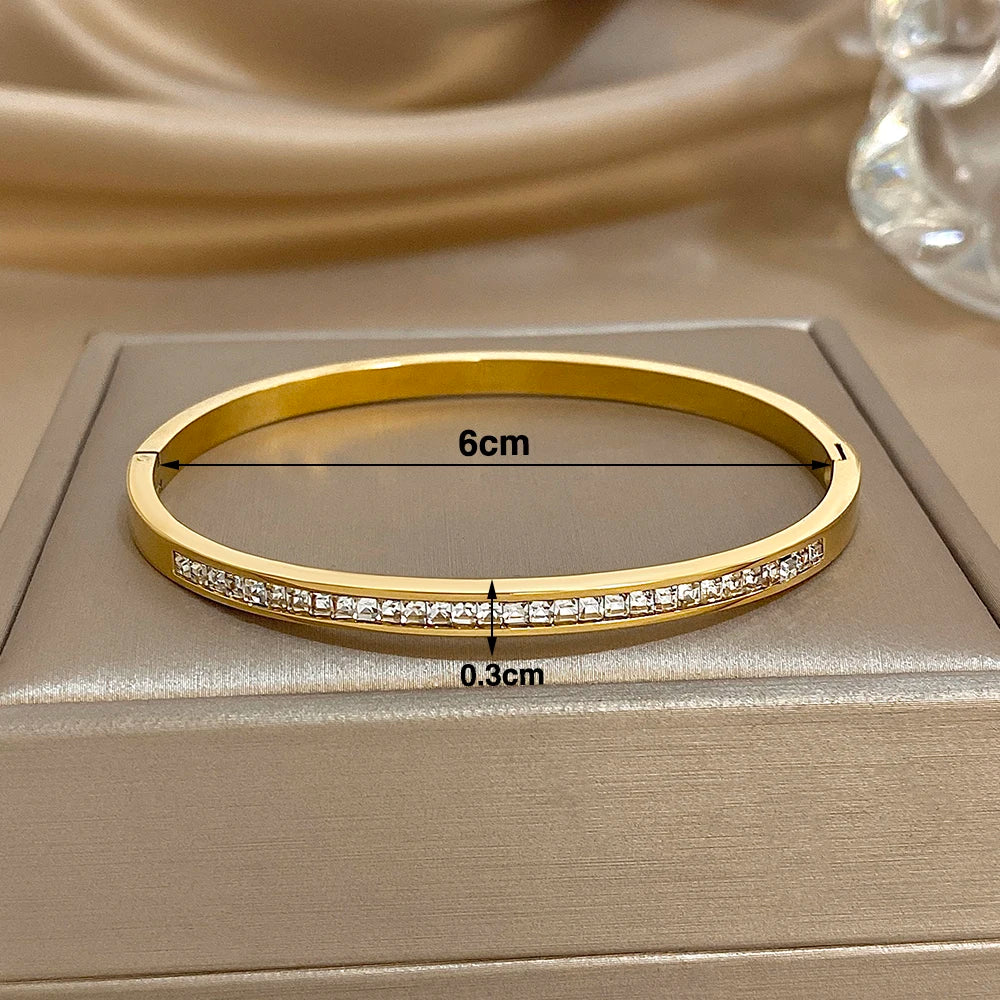 Diamond Zircon Stainless Steel Bracelet - Gold / Rose Gold / Silver
