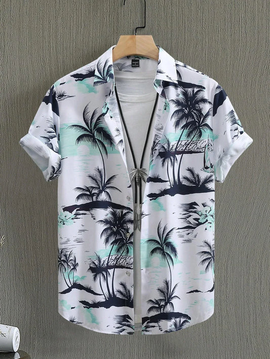 Hawaiian Fashion - Casual Shirt - White/ Black / Turquoise