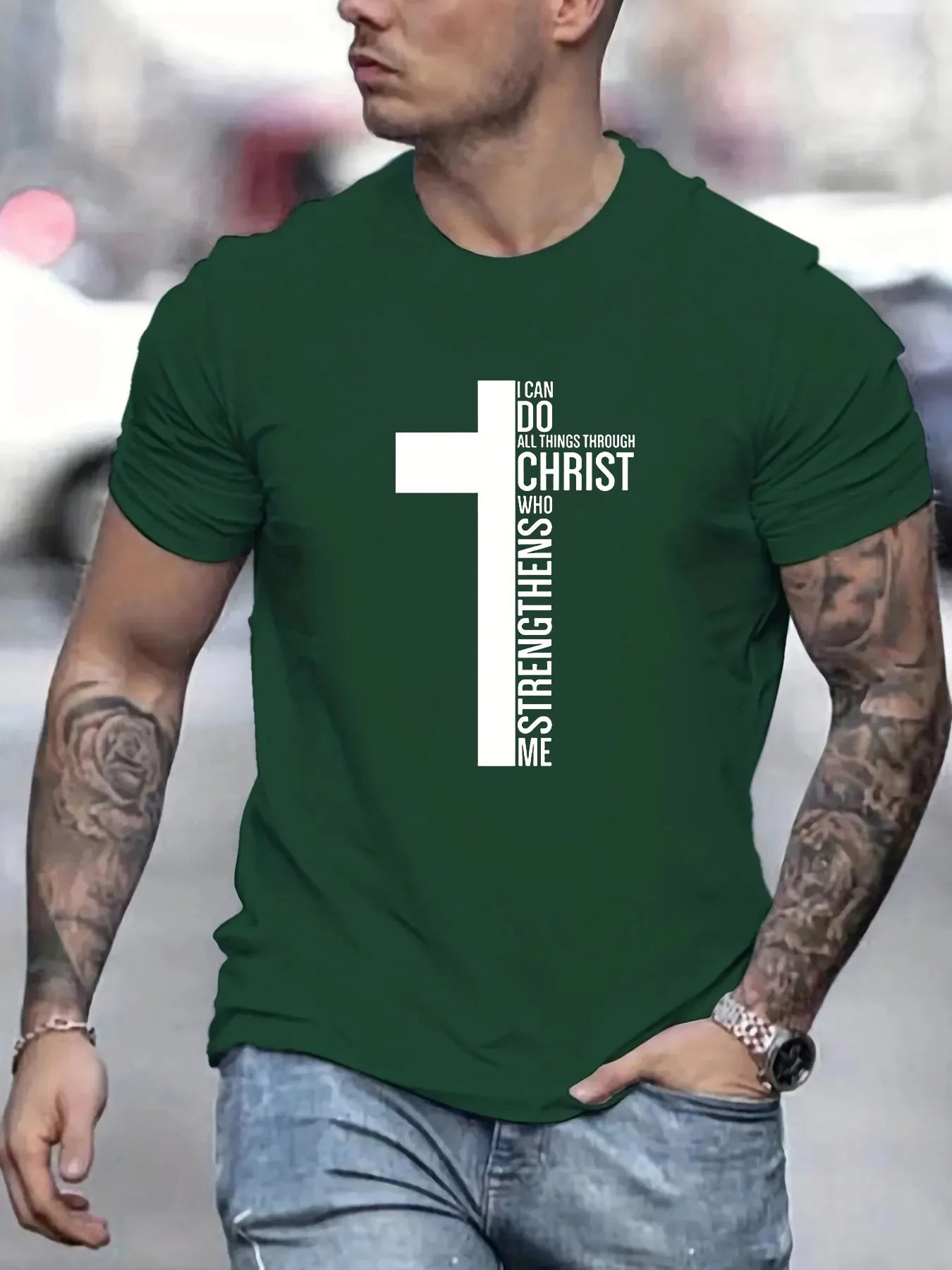 Men's Inspirational Fashion "I Can Do All Things Through Christ Who Strengthens Me" - Loose-Fit (8 colors available)