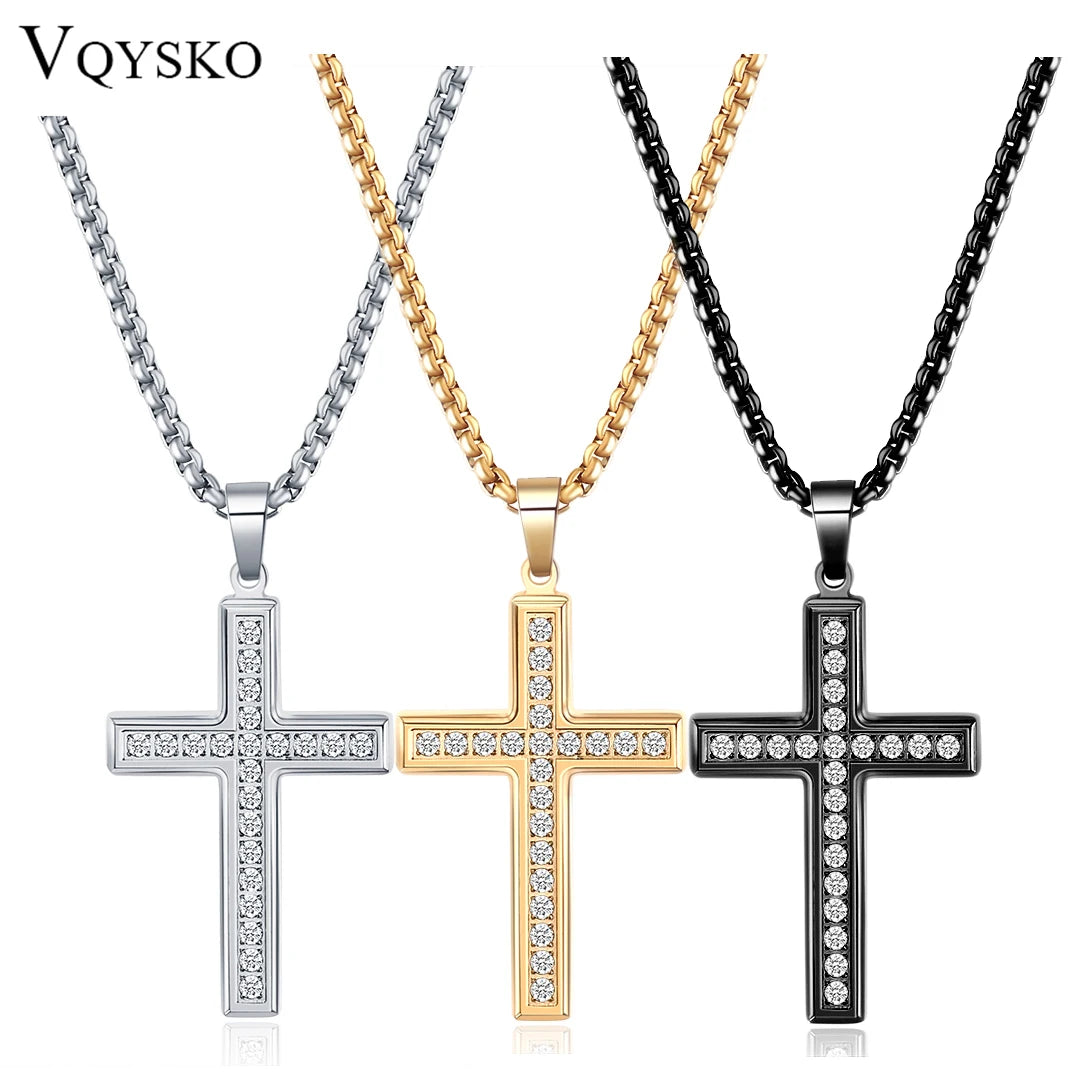 Trendy Necklace w/Diamond Zircon Cross Pendant