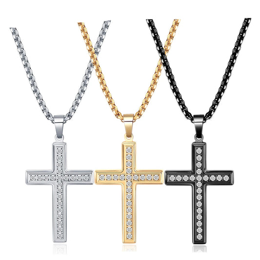 Trendy Necklace w/Diamond Zircon Cross Pendant