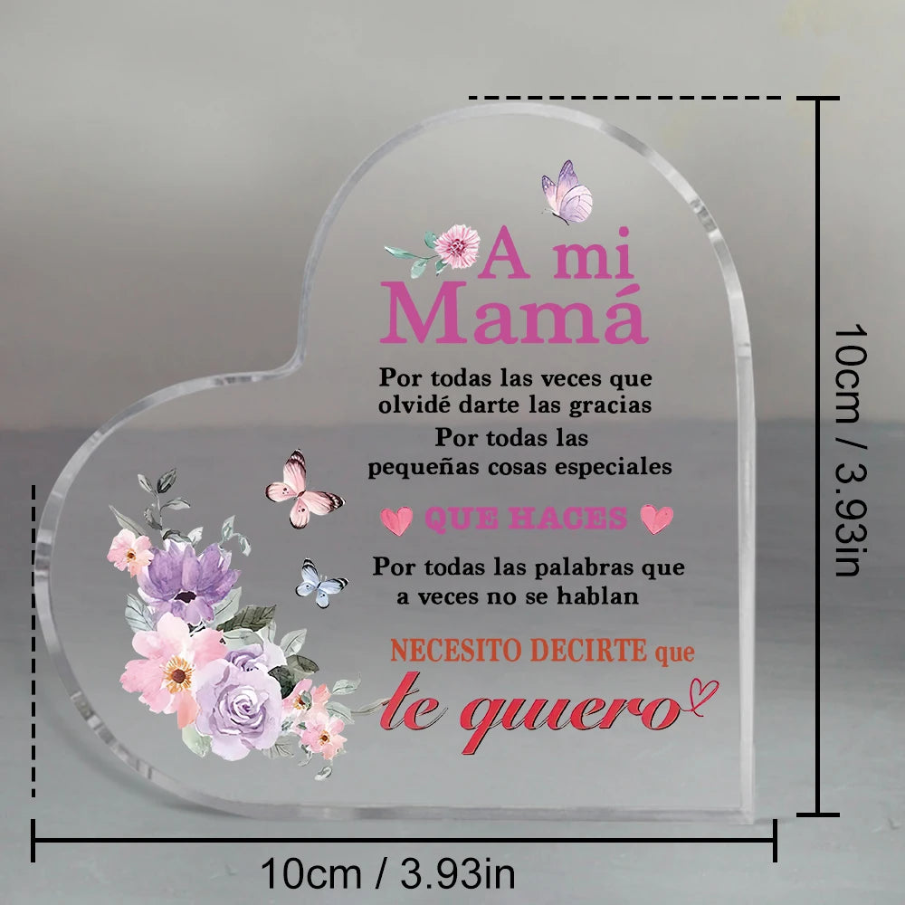 Treasured Gift Heart-Shaped Acrylic Keepsake "A Mi Mama ...Te Quiero"