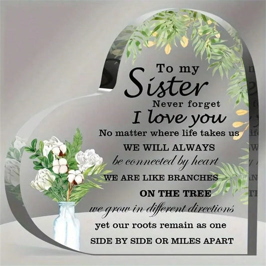 Keepsake Acrylic Heart-Shaped Decor Plaque - "To My Sister"