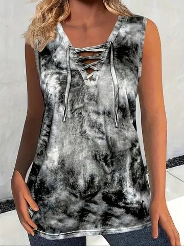 Plus Size 1XL-5XL Women Fashion Round Neck Tie Dye Print Sleeveless Tank Tops Ladies Casual Summer Tops Tank