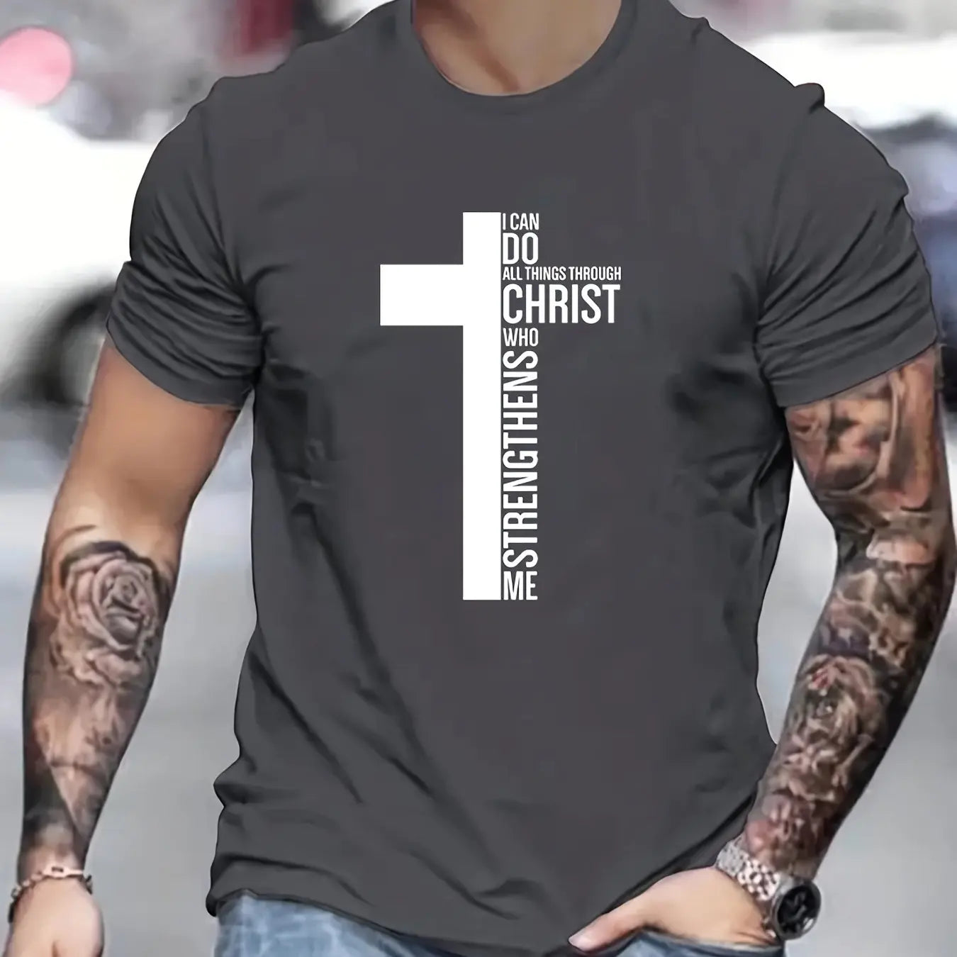 Men's Inspirational Fashion "I Can Do All Things Through Christ Who Strengthens Me" - Loose-Fit (8 colors available)