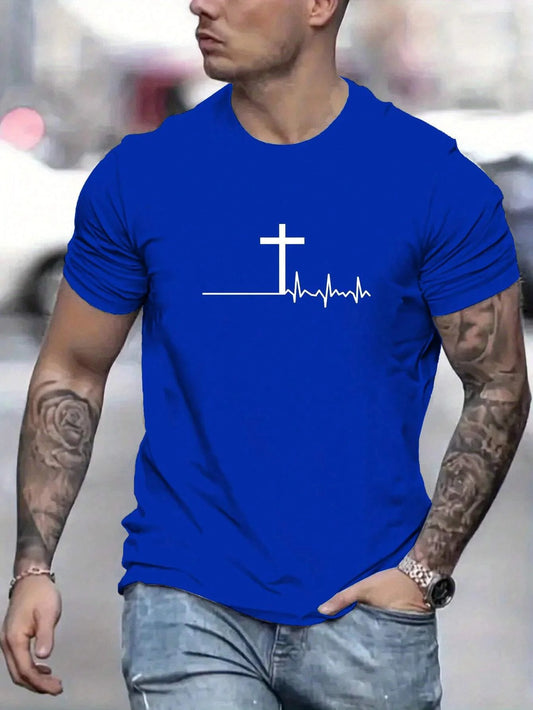 Fashion T-Shirt Cross Print - 100% Cotton - Loose, Comfortable, Casual