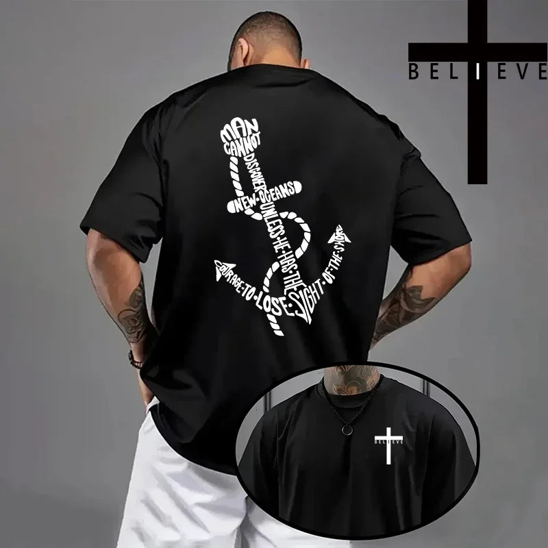 Trendy Religious T-shirt -"Cross & Anker" (2 colors available)
