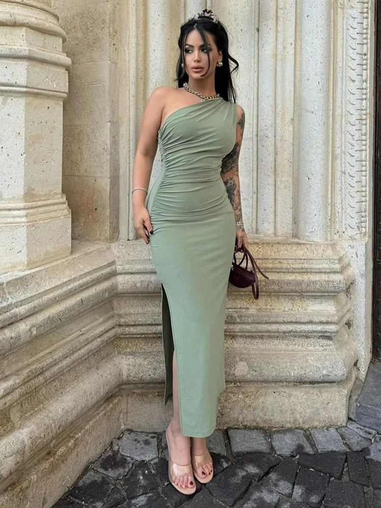 Elegant Off-Shoulder / Side-Split Fashion Dress (4 colors available)