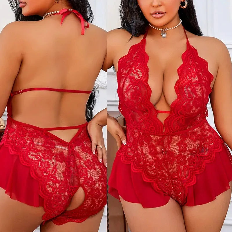 Erotic Lace Lingerie Bodysuit Crotchless / Backless (3 colors available) XL - 3XL