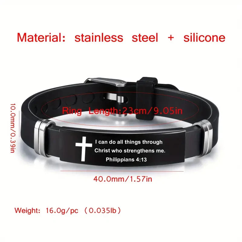 Inspirational Bible Verse Bracelet - Black Stainless Steel