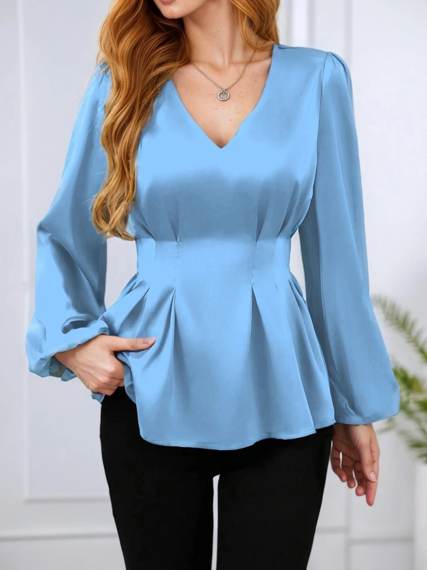 Plus Size Pleated Design Long-Sleeve Elegant Style