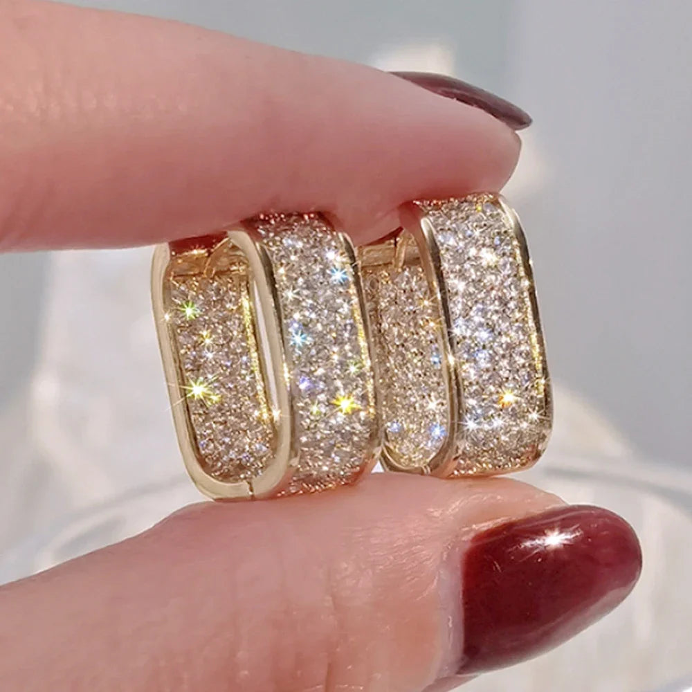 Elegant Luxury Gold Diamond Earrings - Pierced