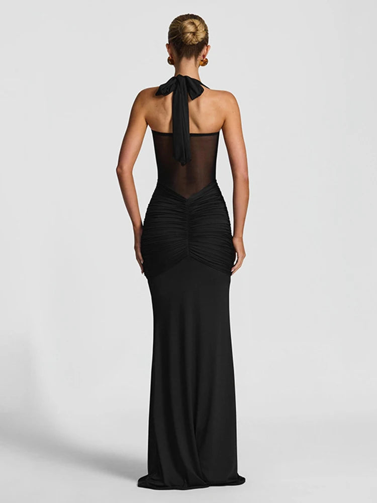 Trendy Elegant Sheer Halter-Tie Bodycon Dress (2 colors available)