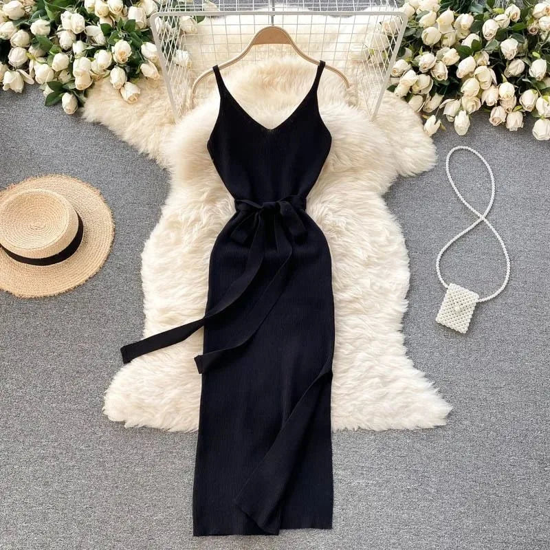 Fashion Dress - Trendy Leg/Hip Split w/Belt (4 colors available)