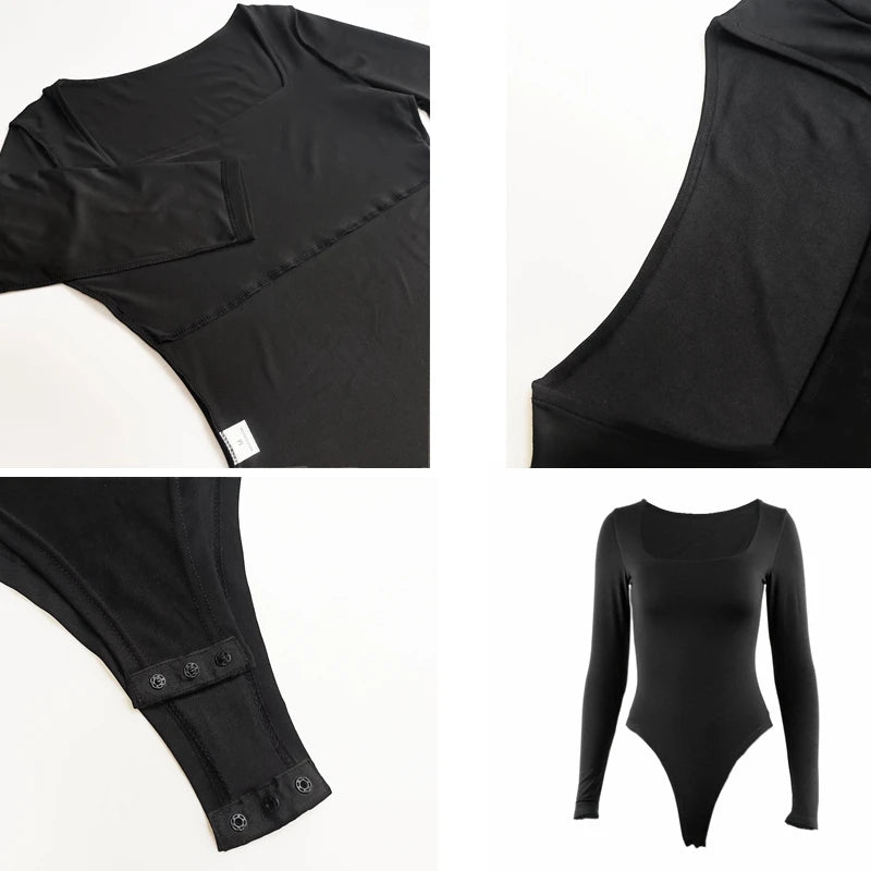 Long Sleeve Romper - Square-Cut Collar